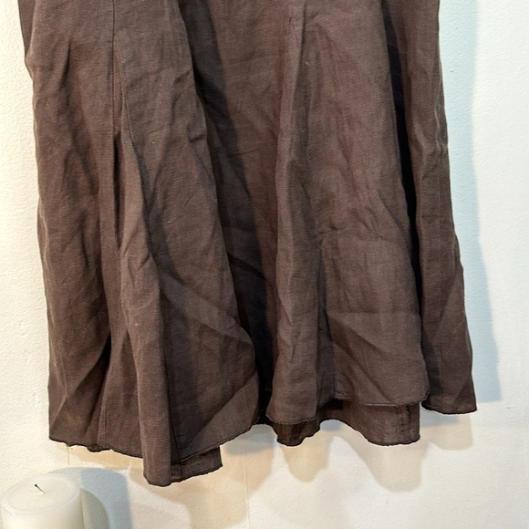 vintage linen brown chocolate summer dress fit and flare ruffle small drop waist - Picture 3 of 4